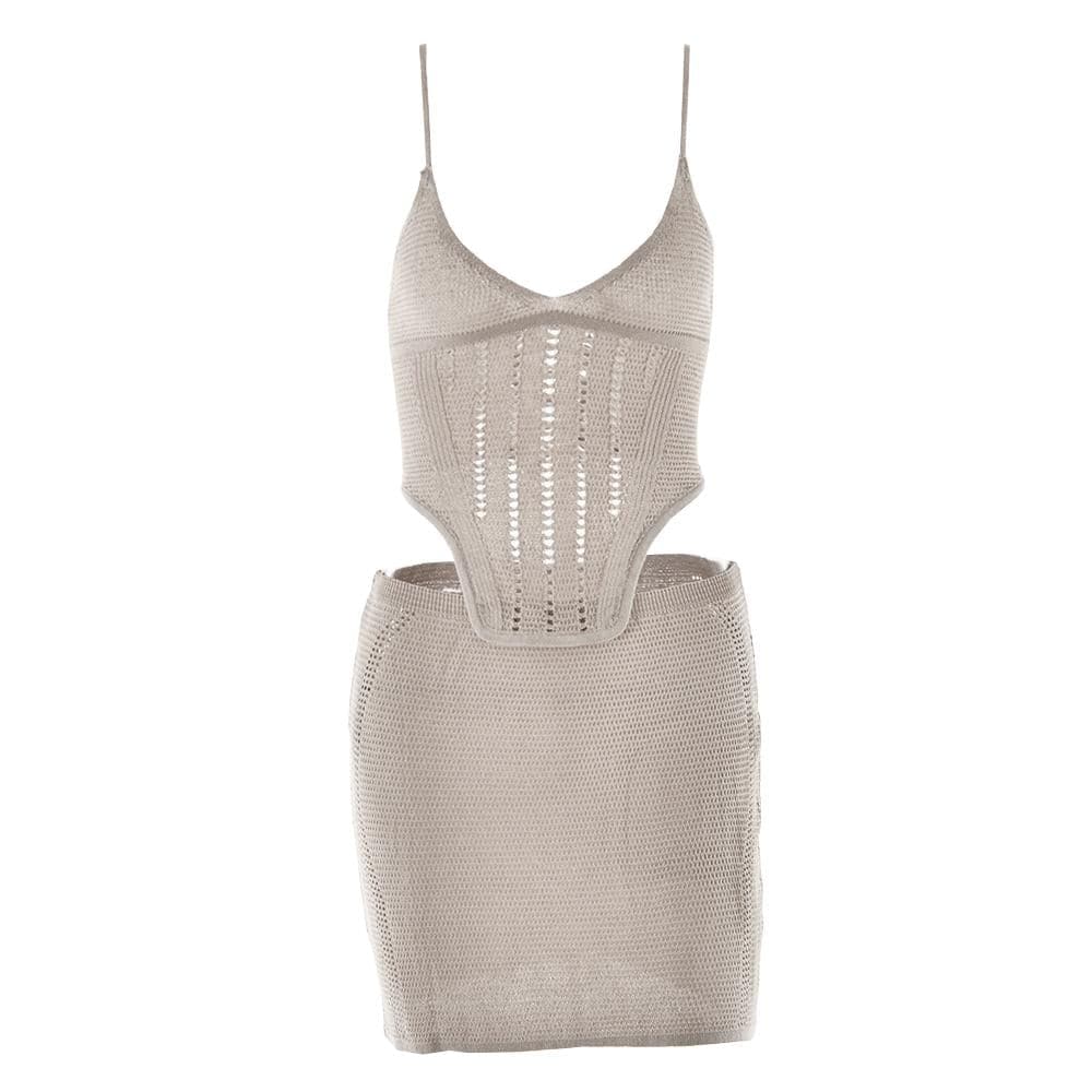 V neck knitted cross back backless cami mini skirt set  | Festival Outfits Women