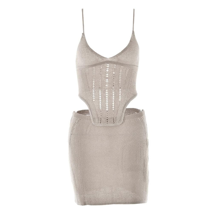 V neck knitted cross back backless cami mini skirt set  | Festival Outfits Women