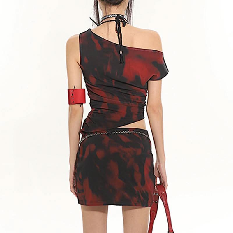 Irregular print ruched one shoulder contrast top  | Festival Outfits Women