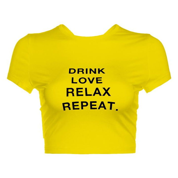 Short sleeve crewneck ruched letter print crop top  | Festival Outfits Women