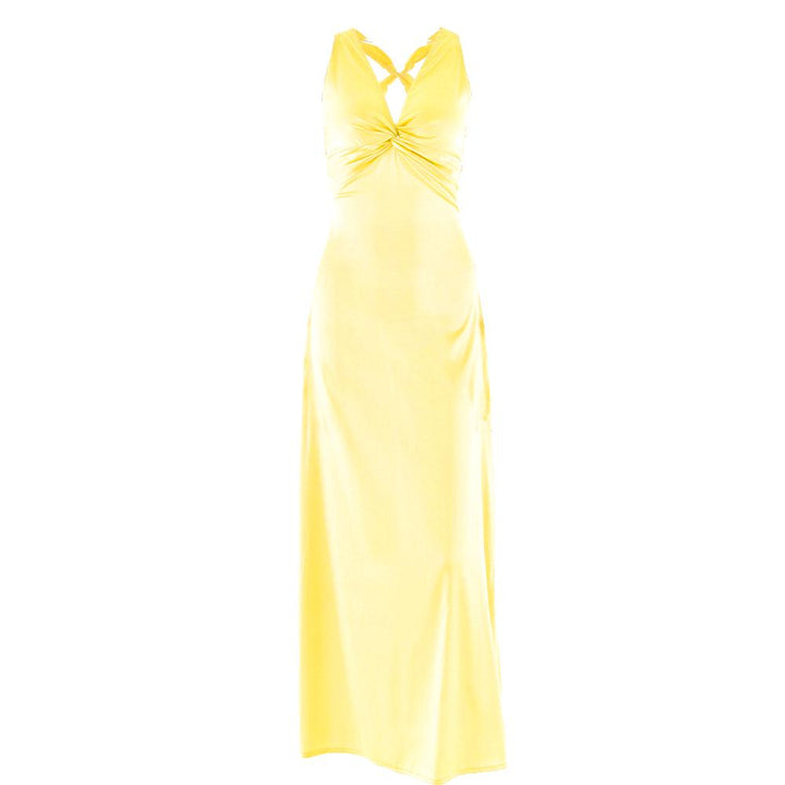 Ruched bowknot v neck satin cross back maxi dress  | Festival Outfits Women