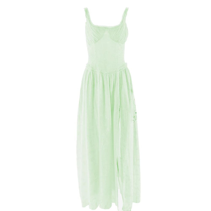 Sweetheart neck ruched textured ruffle cami maxi dress  | Festival Outfits Women