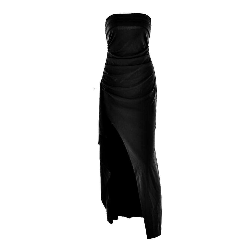 Ruched high slit irregular ruffle tube maxi dress  | Festival Outfits Women
