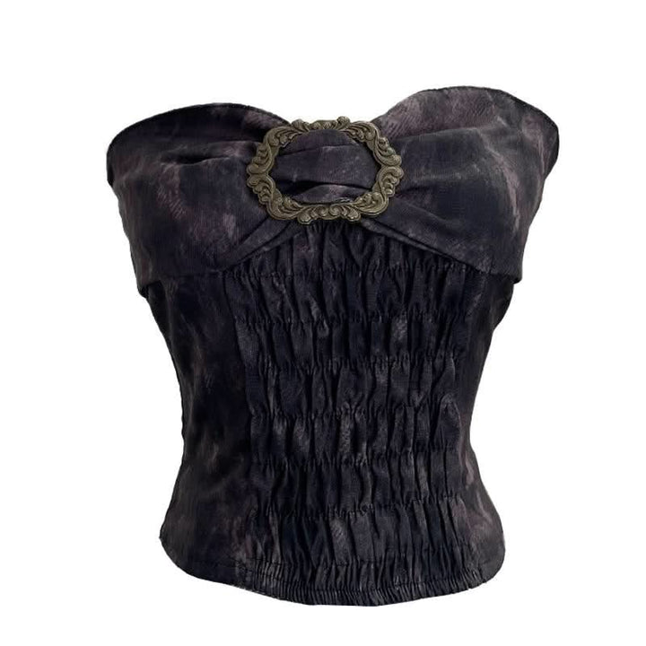 Ruched smocked tie dye contrast tube top  | Festival Outfits Women