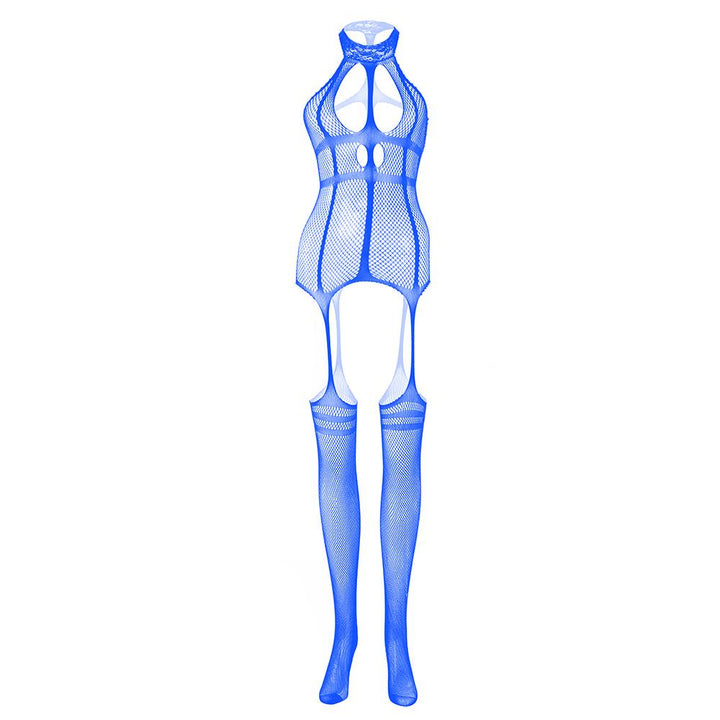 High neck fishnet suspender strappy bodystocking  | Festival Outfits Women