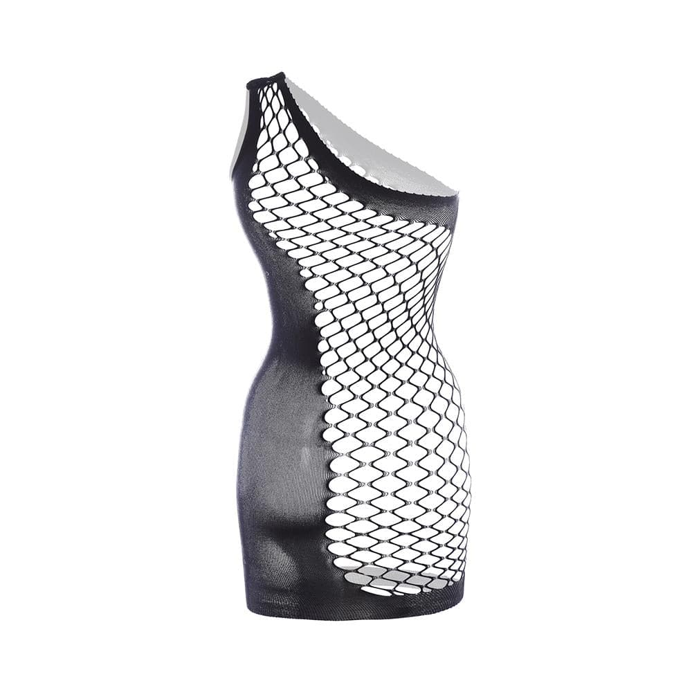 Mesh one shoulder fishnet irregular mini dress  | Festival Outfits Women