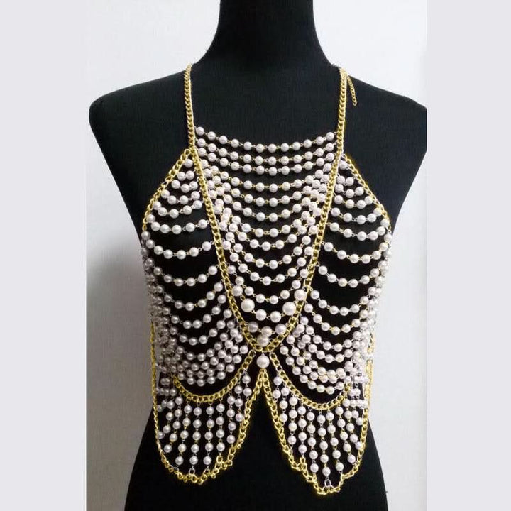 Metal chain beaded hollow out u neck backless cut out top  | Festival Outfits Women