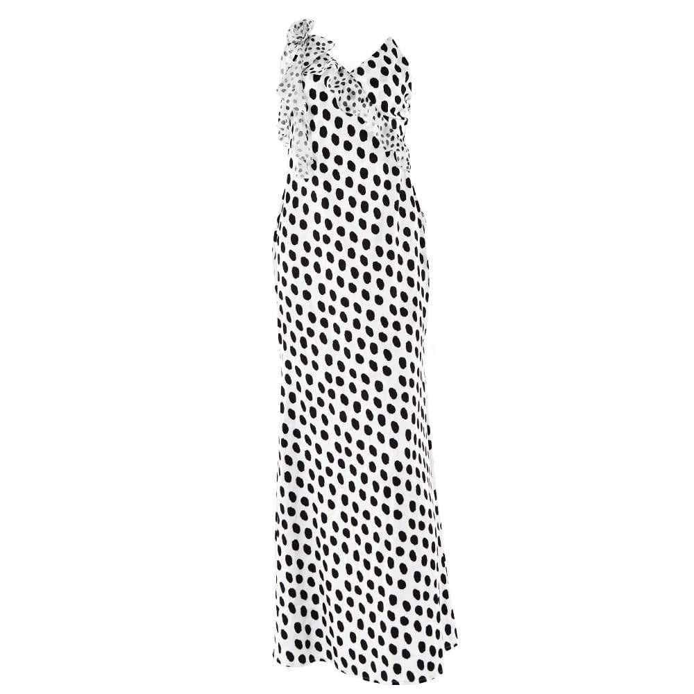 Polka dot flower applique ruffle cami maxi dress  | Festival Outfits Women