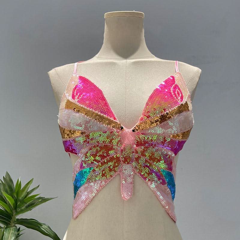 Deep V neck glitter cross back self tie cami top  | Festival Outfits Women