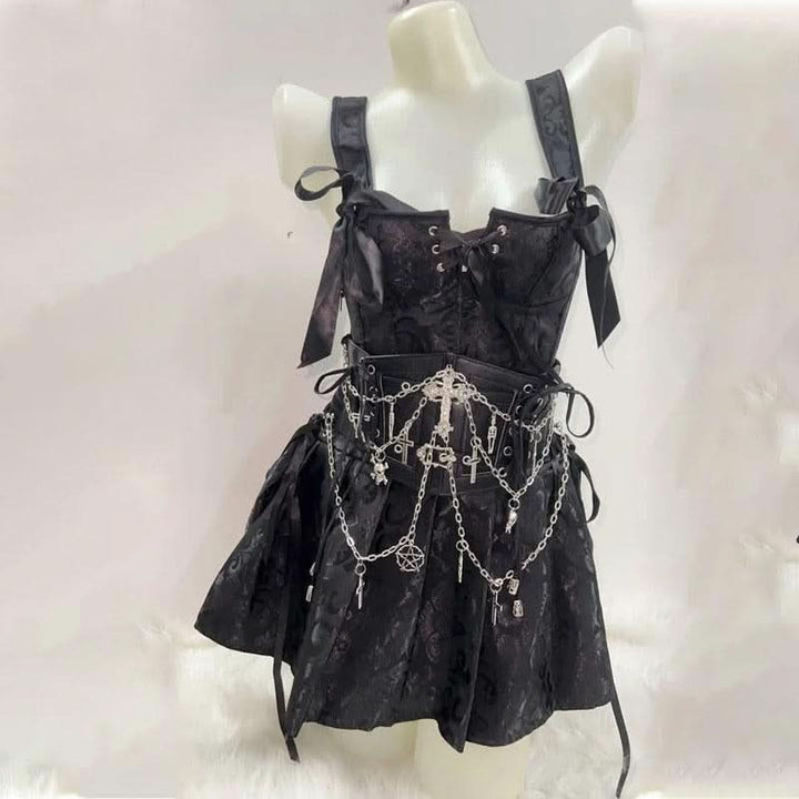 Metal chain cross applique halter o ring top  | Festival Outfits Women
