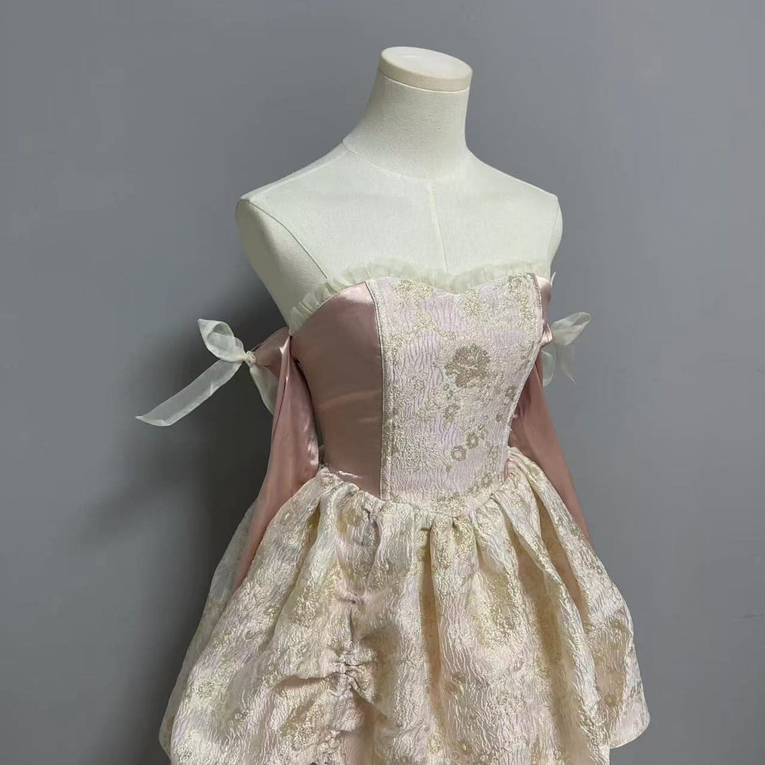 Sweetheart neck gloves drawstring ruffle lace up tube mini dress  | Festival Outfits Women