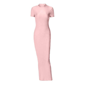 Short sleeve high neck slit solid maxi dress-final-sale  | Festival Outfits Women