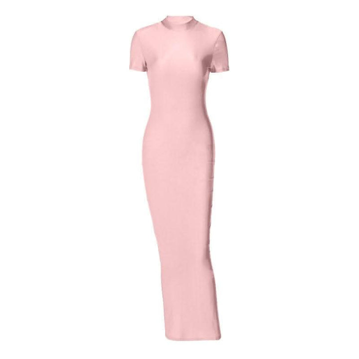 Short sleeve high neck slit solid maxi dress-final-sale  | Festival Outfits Women