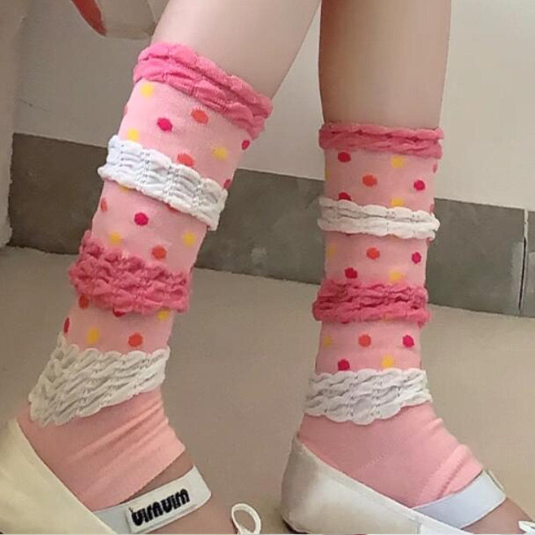 Polka dot ruffle multicolor gloves  | Festival Outfits Women