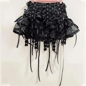 Ruffle lace up self tie mini skirt  | Festival Outfits Women