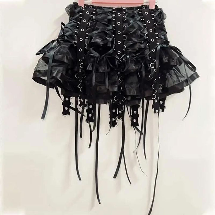 Ruffle lace up self tie mini skirt  | Festival Outfits Women