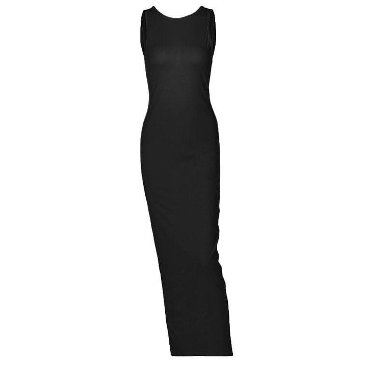 Sleeveless round neck solid backless slit midi dress-final-sale  | Festival Outfits Women