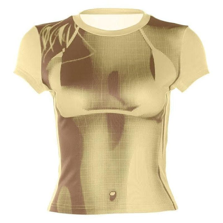 Body print contrast short sleeve crewneck crop top-final-sale