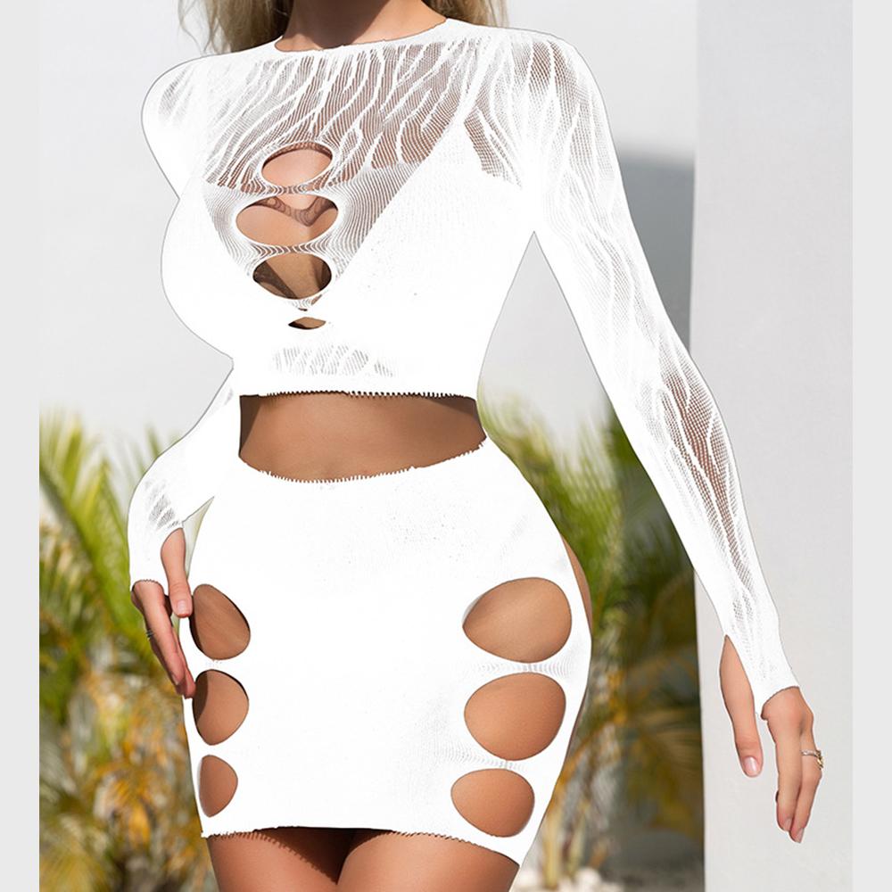 Long sleeve zebra sheer mesh mini skirt set  | Festival Outfits Women