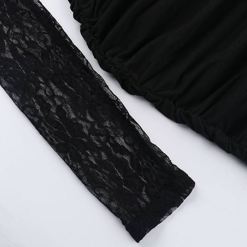 Halter self tie hollow out lace ruched cut out mini dress  | Festival Outfits Women