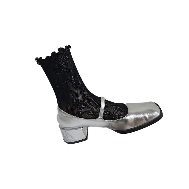 Ruffle hollow out lace solid socks  | Festival Outfits Women