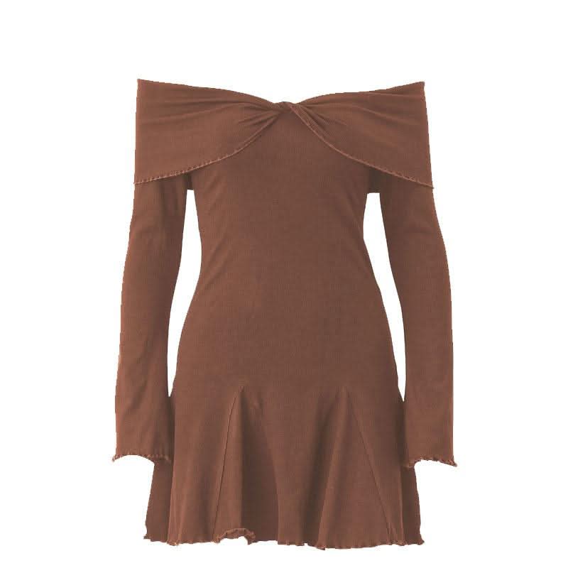 Long sleeve ruffle off shoulder solid ruched mini dress-final-sale  | Festival Outfits Women