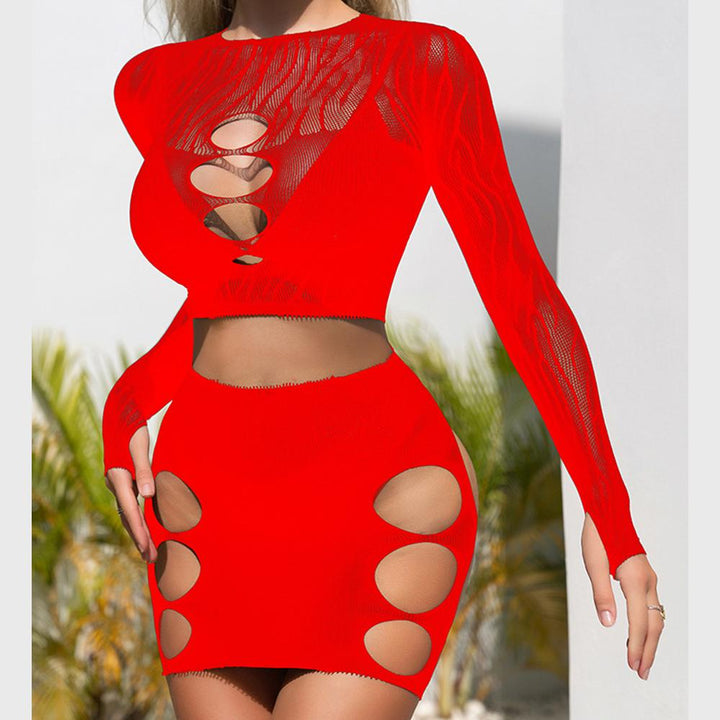 Long sleeve zebra sheer mesh mini skirt set  | Festival Outfits Women