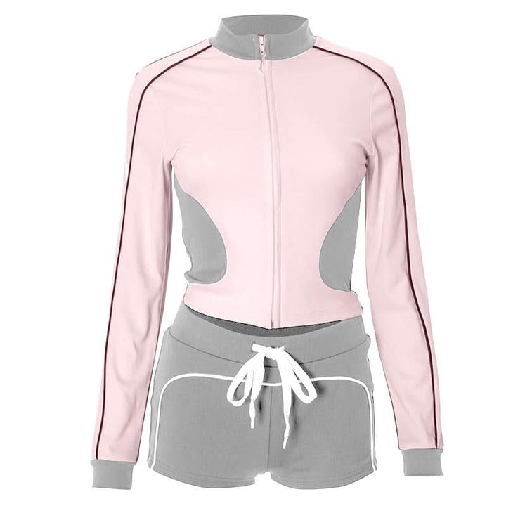 Zip-up Long sleeve drawstring low rise contrast pant set  | Festival Outfits Women