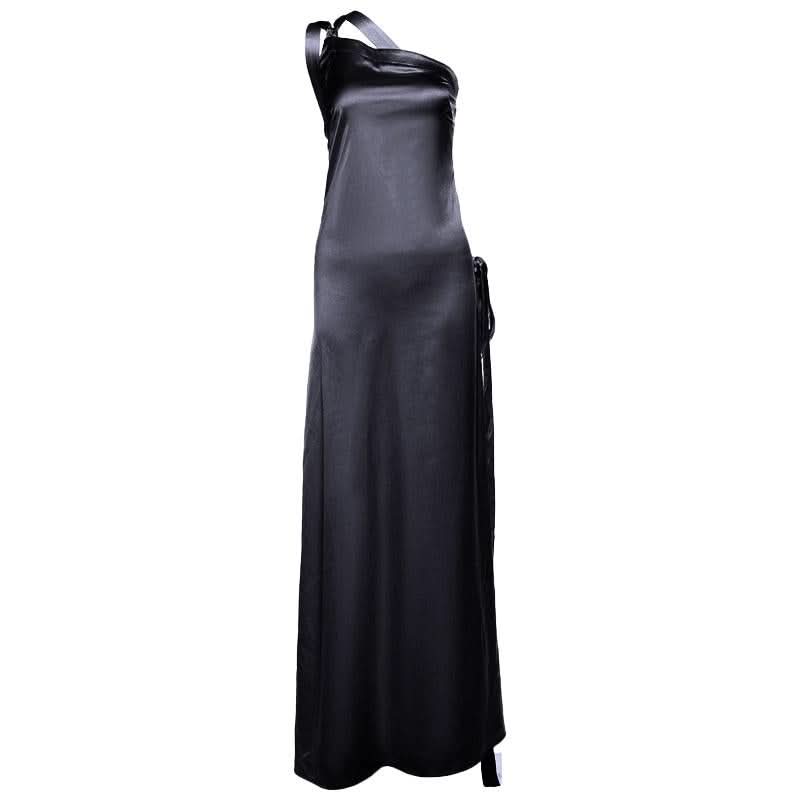 One shoulder satin backless knotted maxi dress  | Festival Outfits Women