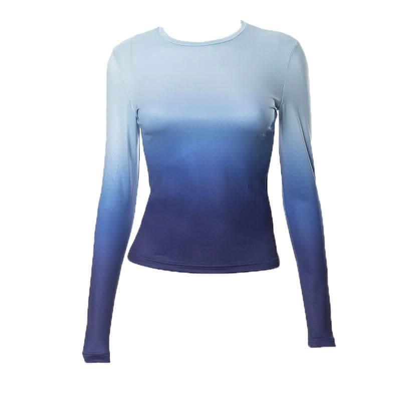 Gradient long sleeve contrast crewneck top-final-sale