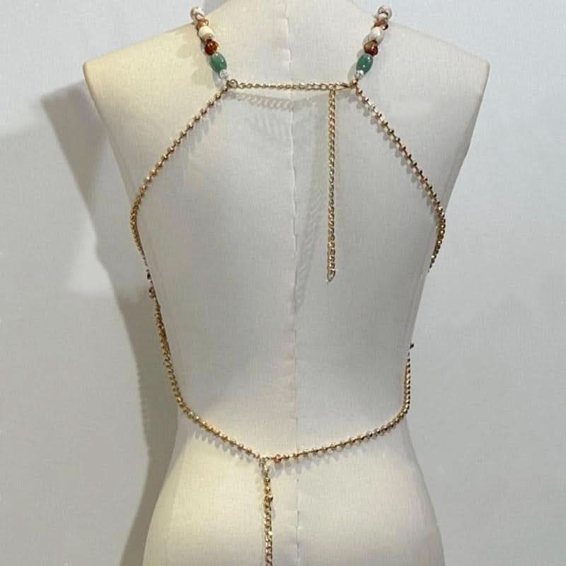 Beaded hollow out metal chain cami cut out top  | Festival Outfits Women