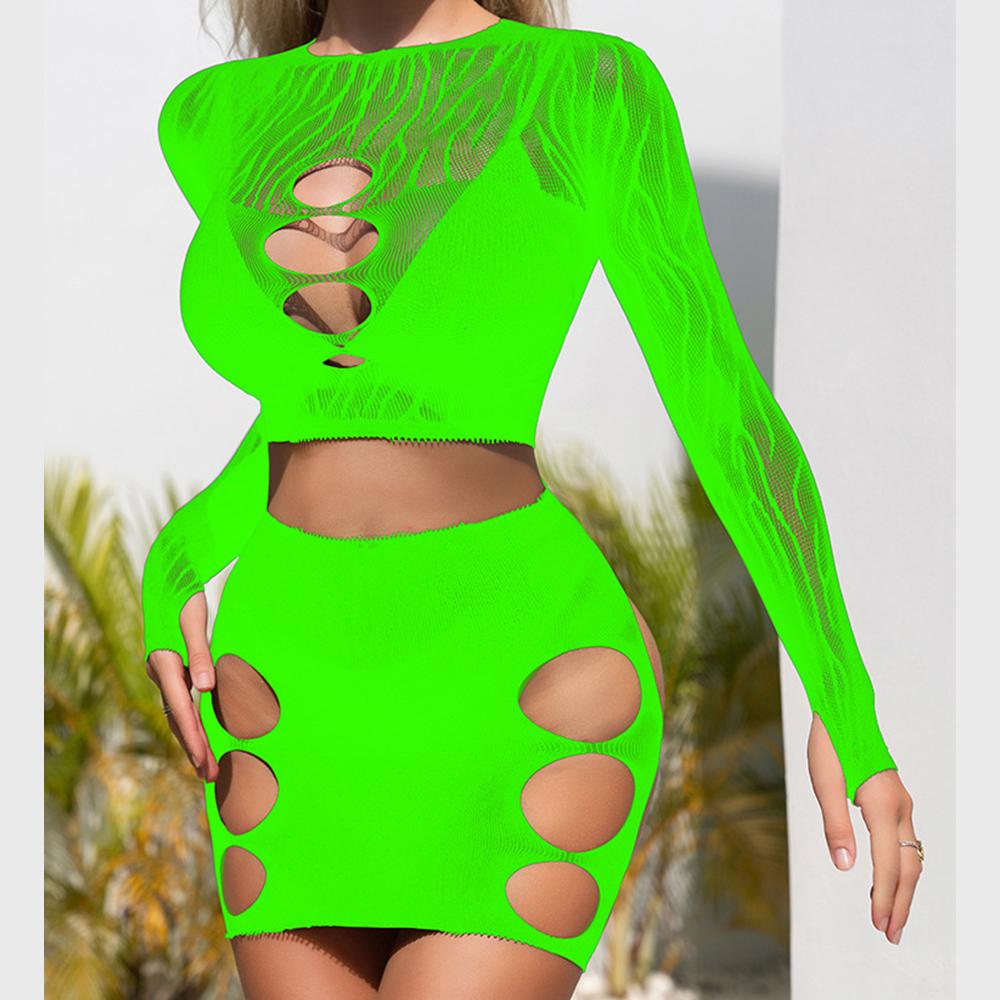 Long sleeve zebra sheer mesh mini skirt set  | Festival Outfits Women