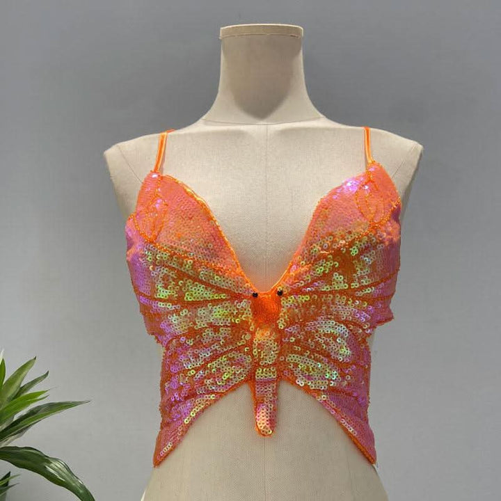 Deep V neck glitter cross back self tie cami top  | Festival Outfits Women