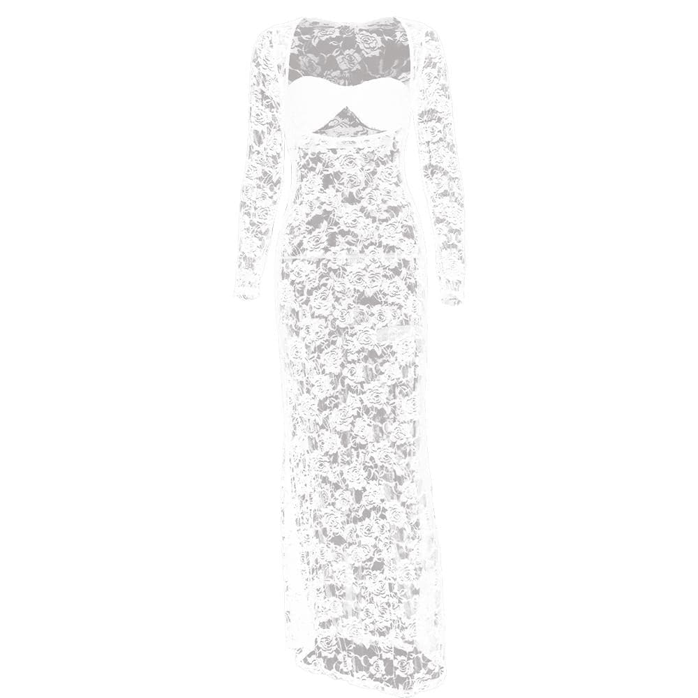Long sleeve lace see through sweetheart neck maxi dress  | Festival Outfits Women