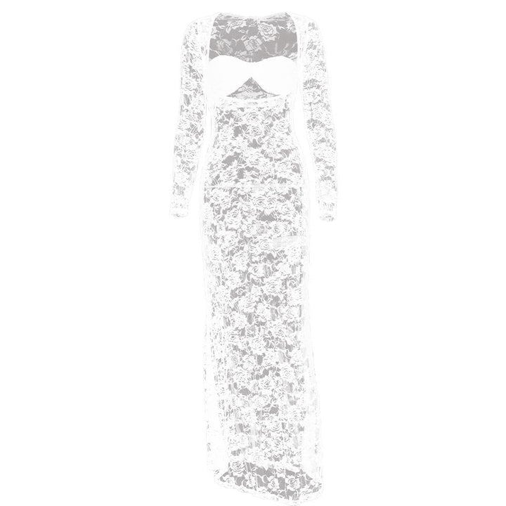 Long sleeve lace see through sweetheart neck maxi dress  | Festival Outfits Women