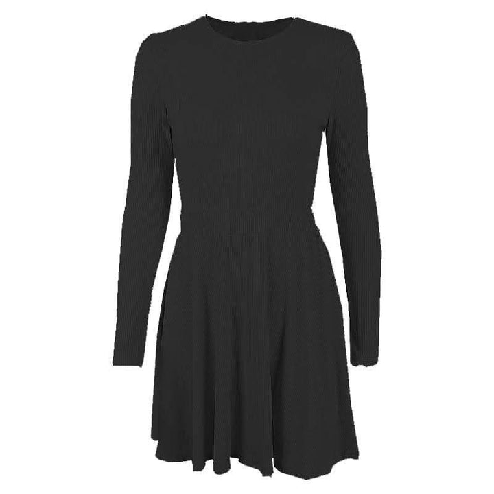 Ribbed long sleeve solid button hollow out crewneck cut out mini dress-final-sale  | Festival Outfits Women