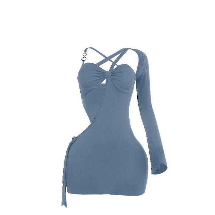 Irregular long sleeve hollow out o ring cut out mini dress  | Festival Outfits Women