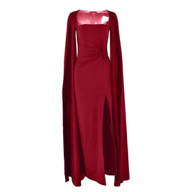 Long sleeve high slit square neck ruched maxi dress  | Festival Outfits Women