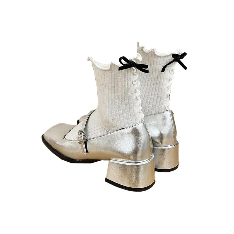 Ribbed bowknot ruffle contrast socks  | Festival Outfits Women