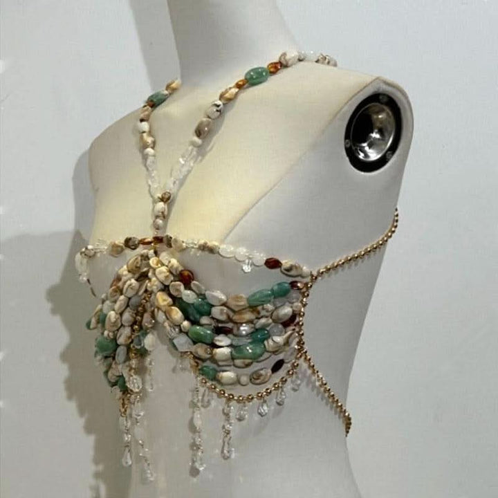 Beaded hollow out metal chain cami cut out top  | Festival Outfits Women