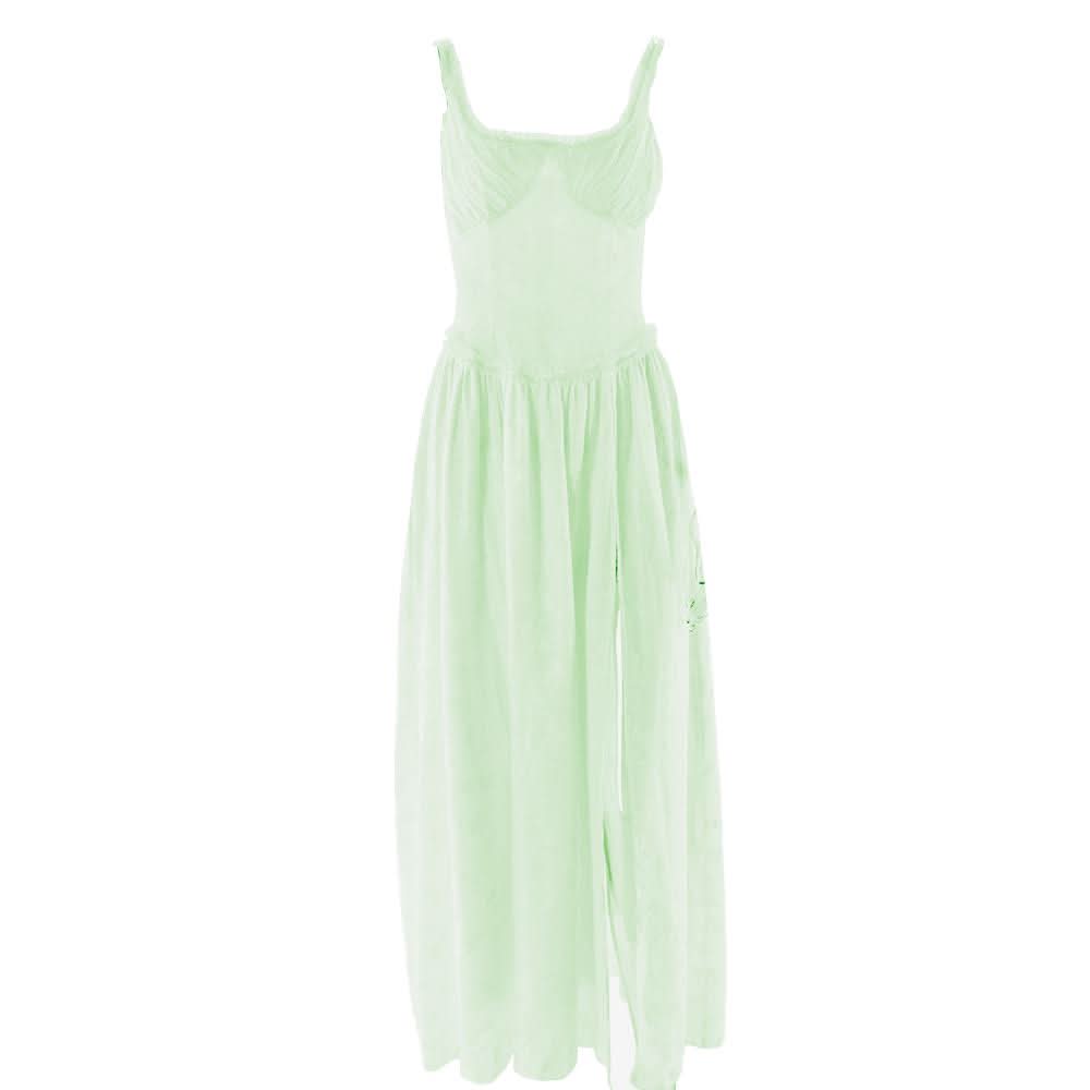 Sweetheart neck ruched textured ruffle cami maxi dress-final-sale  | Festival Outfits Women