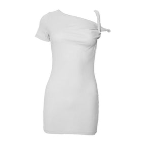 Short sleeve one shoulder ruched solid mini dress-final-sale  | Festival Outfits Women