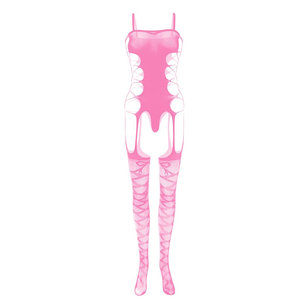 Hollow out bandage solid open crotch suspender bodystocking  | Festival Outfits Women