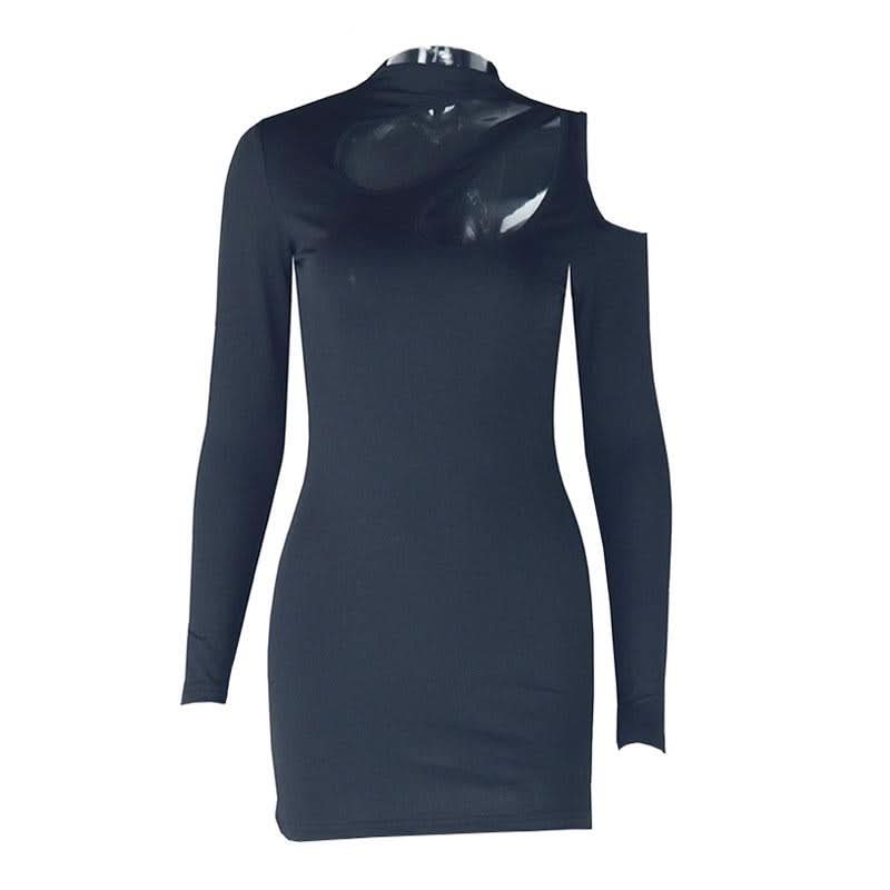 Long sleeve hollow out irregular solid cut out mini dress  | Festival Outfits Women