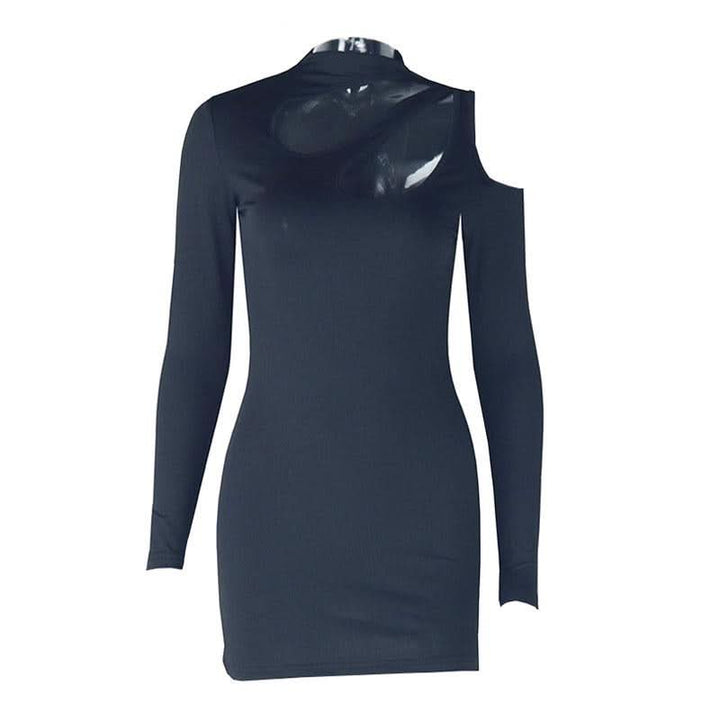 Long sleeve hollow out irregular solid cut out mini dress  | Festival Outfits Women