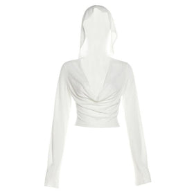 Long sleeve hoodie cowl neck solid crop top  | Festival Outfits Women