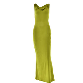 Cowl neck solid backless ruched hollow out cut out maxi dress  | Festival Outfits Women