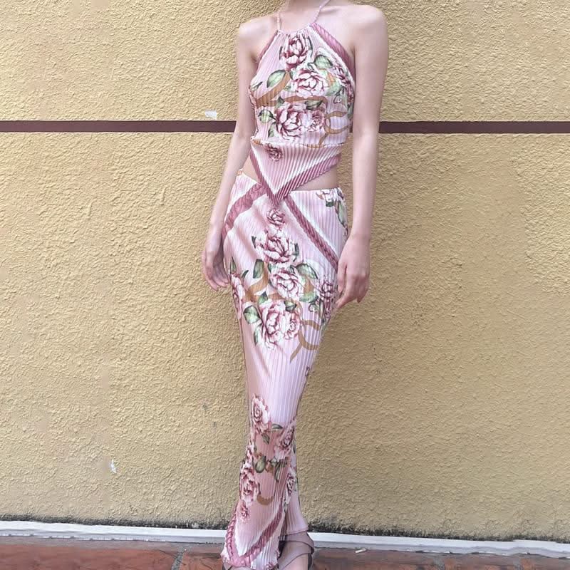 Bowknot ruffle ruched contrast flower print top  | Festival Outfits Women