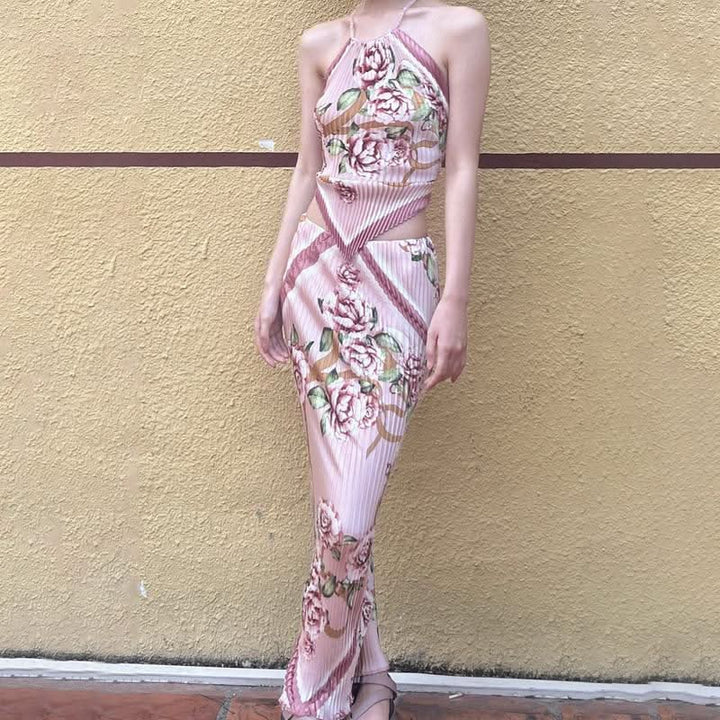 Bowknot ruffle ruched contrast flower print top  | Festival Outfits Women