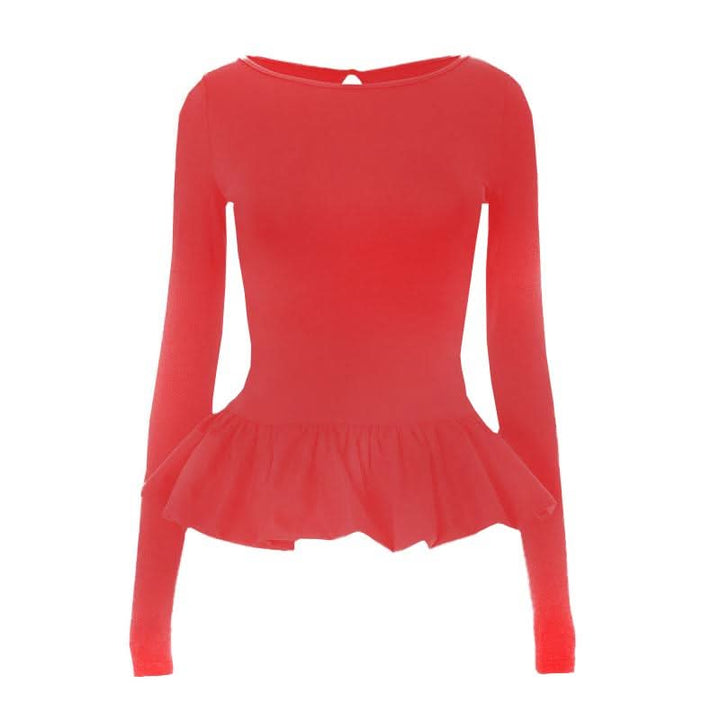 Ruched long sleeve round neck hollow out ruffle cut out top  | Festival Outfits Women